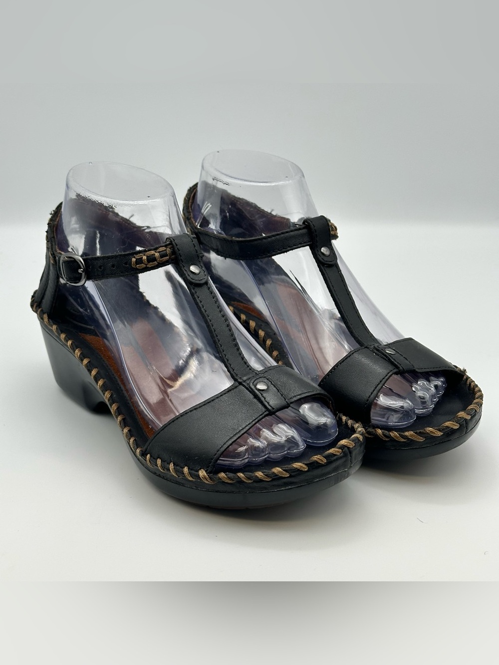 Ariat Shalimar Women's Size 7.5B Black Leather Wedge Sandals T strap Western